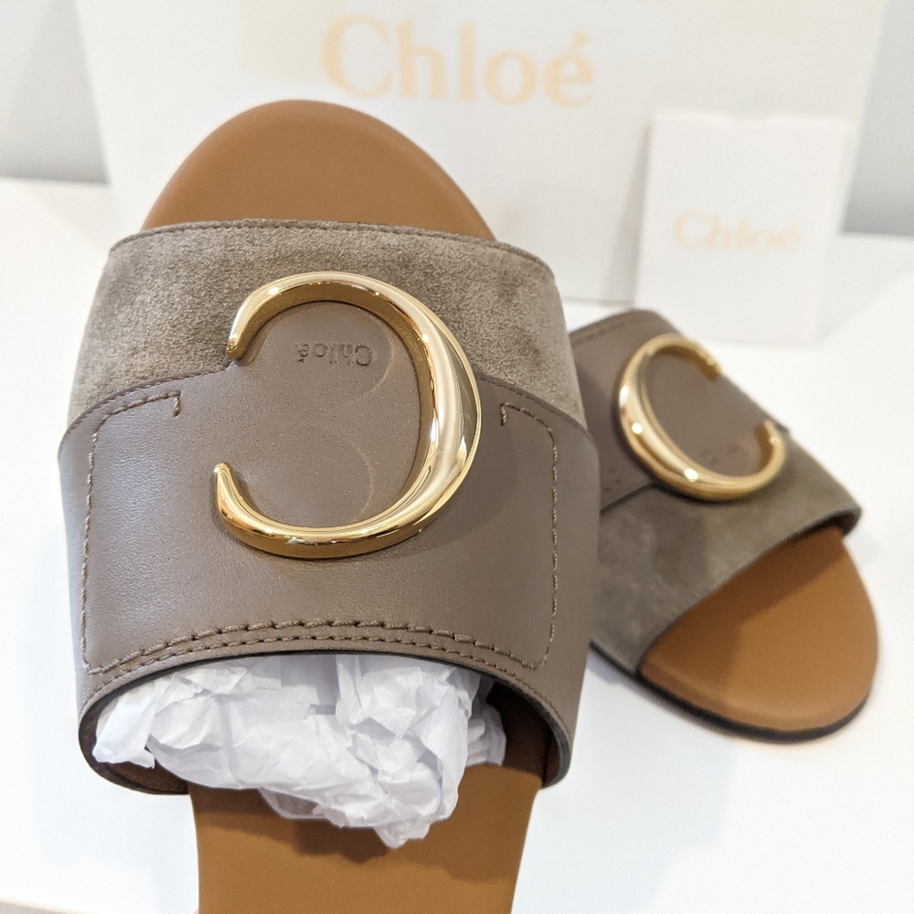 NEW Chloe C logo flats sandals slide - Picture 3 of 12